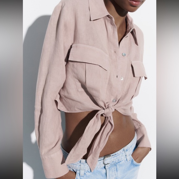 Zara long sleeve button down cropped top - Picture 3 of 6